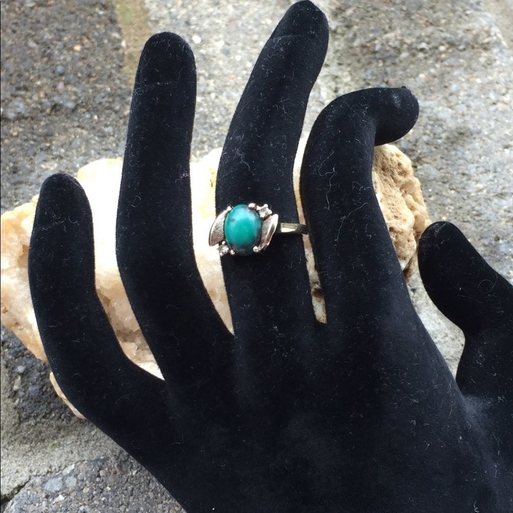 Vintage 10K Gold Quartz & Turquoise Ring 6
